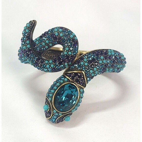 3" Heidi Daus Mystical Serpent Swarovski Crystal Hinged Snake Cuff Blue & Purple - Picture 8 of 10